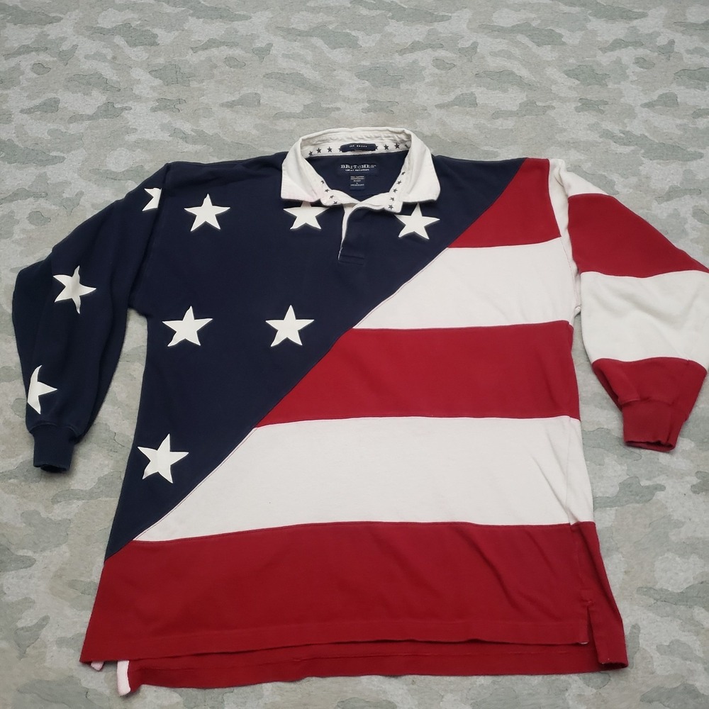 VTG Britches Rugby Polo Shirt Mens Large Multicolor Flag